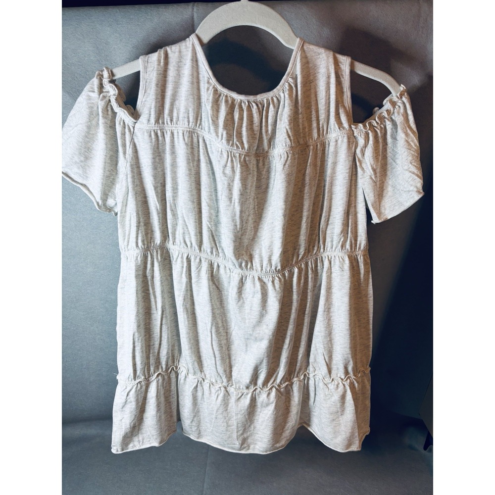 Sundance Cold Shoulder Cut Out Boho Tunic Top Heathered Gray Peplum Size Small - Picture 2 of 7
